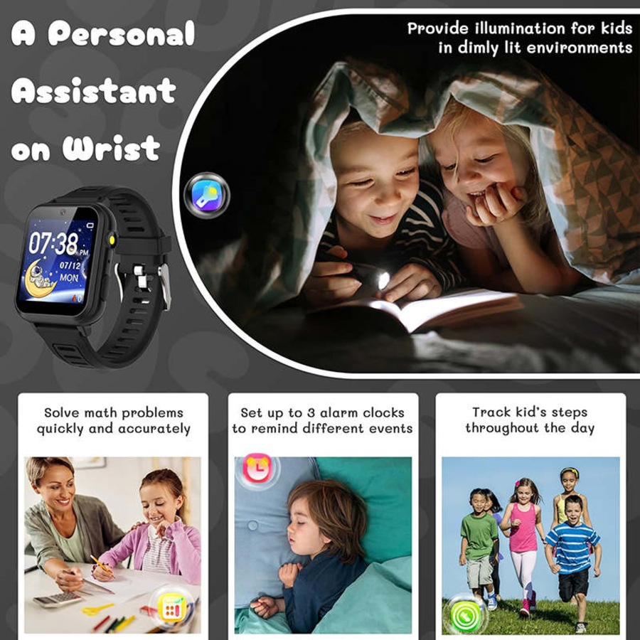Catzon Kids Smart Watch with 16 Games Camera Calculator Recorder for Girls Boys-Black