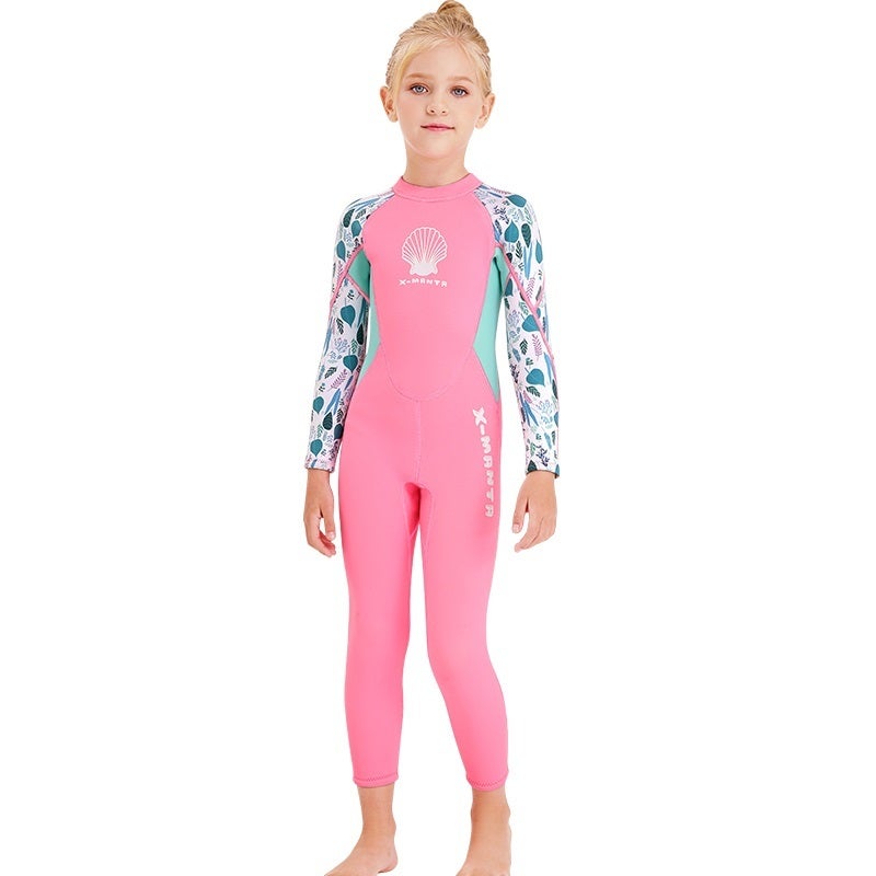 Catzon Kids Wetsuit Jellyfish Neoprene Children Long Sleeve Diving Suit Swimwear for Girl Wetsuit-Pink