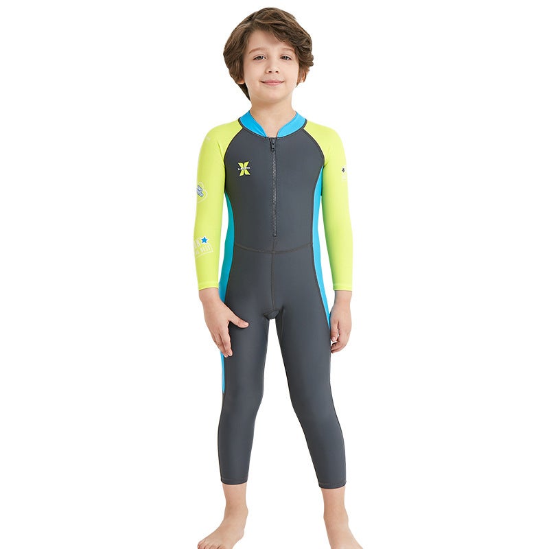 Catzon Kids Wetsuit UPF 50+ One Piece Long Sleeve Swimsuit Quick-Drying Swimwear -Grey