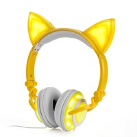 Catzon Kids Wired Headphones Over Ear with LED Glowing Cat Ears Kids Headsets for Girls Boys-Blue (Charging Version)