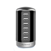 Catzon LBT 6-Port Desktop USB Hub Charging Station With Smart Identification Technology For Smartphone/Table/More Devices-Black