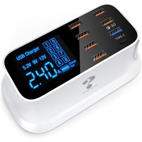 Catzon LBT 8-Port Desktop Charging Station With LCD Display For Phone/Tablet/Switch PD USB Plug Charger-White