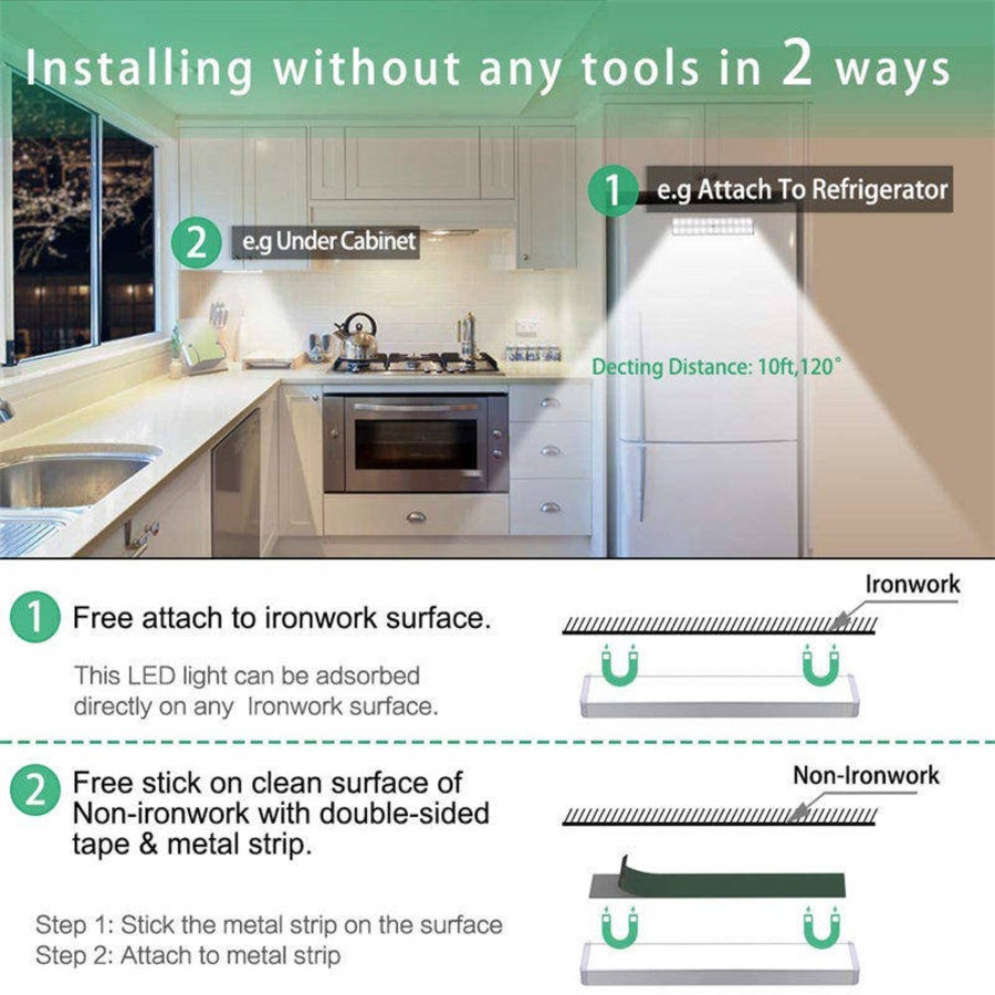 Catzon LED Closet Light 24-LED Rechargeable Motion Sensor White Light Bar for Stairs Wardrobe Kitchen Hallway (3 Packs)