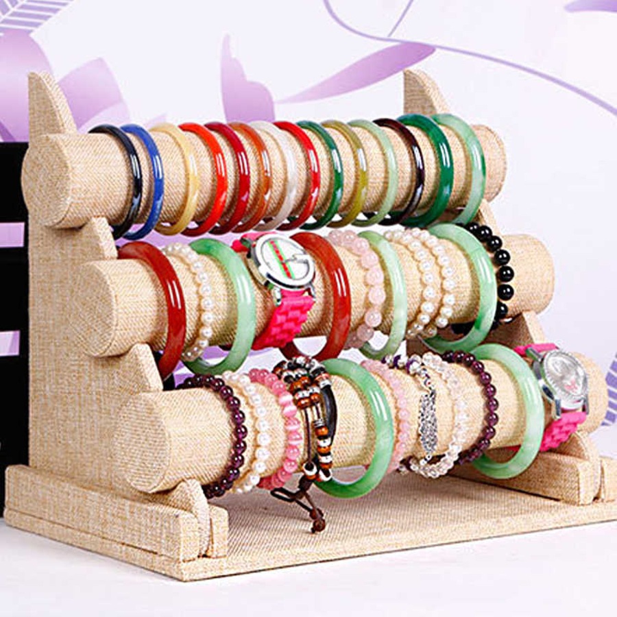 Catzon Linen Bracelet Holder with Three Tier Rack for Jewelry Organization and Display