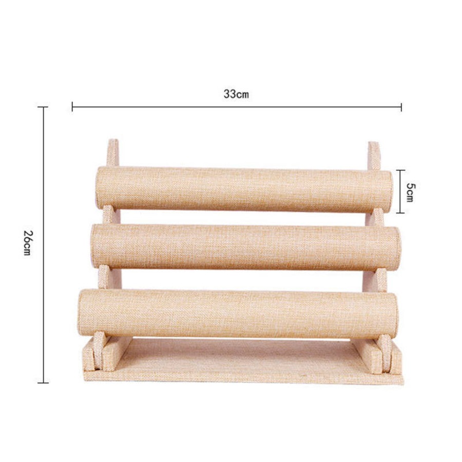 Catzon Linen Bracelet Holder with Three Tier Rack for Jewelry Organization and Display
