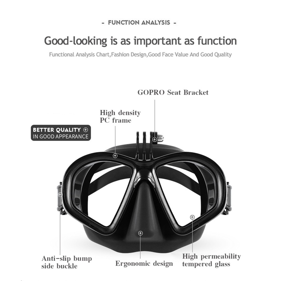 Catzon M2032 Swim Goggles Anti-Fog Tempered Glass UV Protection Waterproof Lens Adjustable Strap 3D Tight Fit Diving Mask -Black