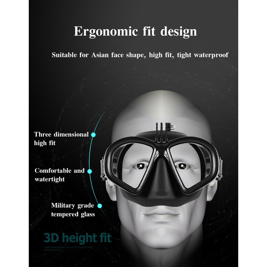 Catzon M2032 Swim Goggles Anti-Fog Tempered Glass UV Protection Waterproof Lens Adjustable Strap 3D Tight Fit Diving Mask -Black