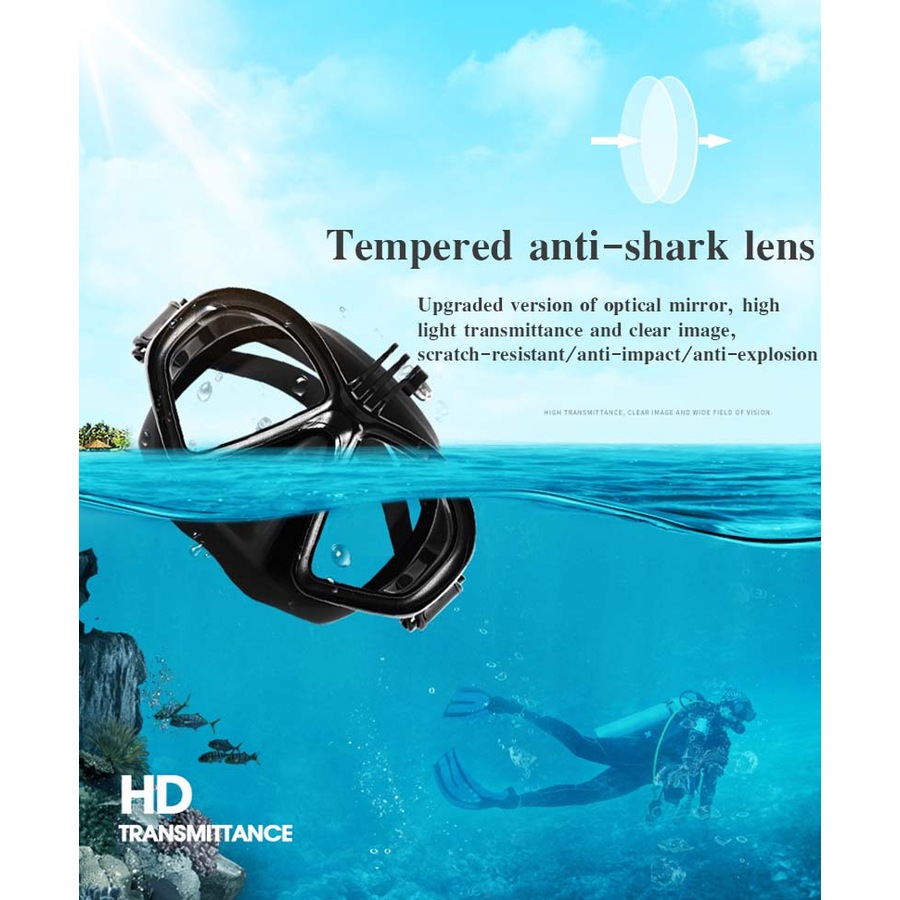 Catzon M2032 Swim Goggles Anti-Fog Tempered Glass UV Protection Waterproof Lens Adjustable Strap 3D Tight Fit Diving Mask -Black