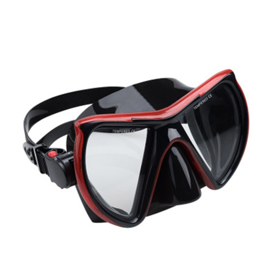 Catzon M24 Diving Mask Anti-Fog Tempered Glass Waterproof Lens Adjustable Strap Swimming Goggles For Snorkeling Swimming Scuba Diving-Red