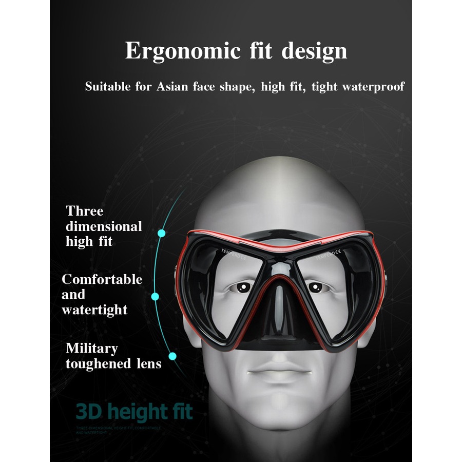 Catzon M24 Diving Mask Anti-Fog Tempered Glass Waterproof Lens Adjustable Strap Swimming Goggles For Snorkeling Swimming Scuba Diving-Red