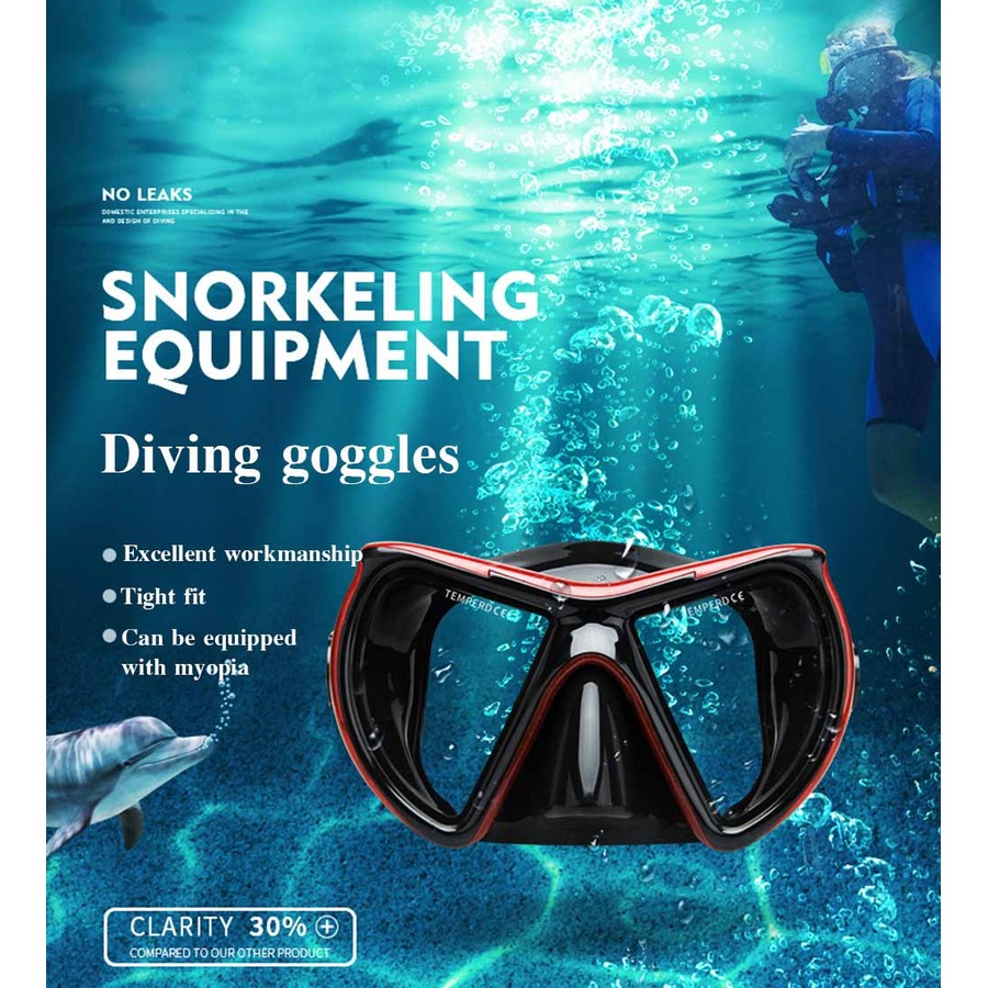 Catzon M24 Diving Mask Anti-Fog Tempered Glass Waterproof Lens Adjustable Strap Swimming Goggles For Snorkeling Swimming Scuba Diving-Red