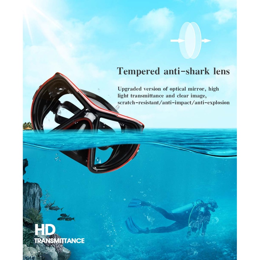 Catzon M24 Diving Mask Anti-Fog Tempered Glass Waterproof Lens Adjustable Strap Swimming Goggles For Snorkeling Swimming Scuba Diving-Red