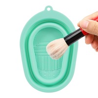 Catzon Makeup Brush Silicone Cleaning Mat Foldable Cleaning Bowl-Green