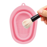 Catzon Makeup Brush Silicone Cleaning Mat Foldable Cleaning Bowl-Pink