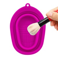 Catzon Makeup Brush Silicone Cleaning Mat Foldable Cleaning Bowl-RoseRed