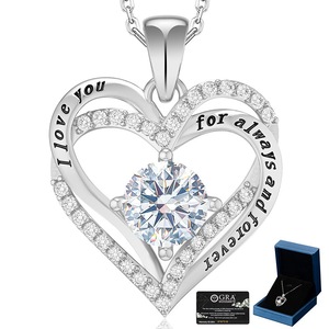 Catzon Moissanite Necklace for Women Heart Pendant S925 Sterling Silver Jewelry Anniversary Present for Wife Mom Girlfriend-White