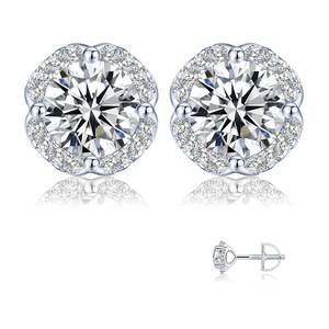 Catzon Moissanite Stud Earrings 0.5CT D Color 925 Sterling Silver Bud Earring Lab Created Diamond Screw Back Jewelry For Women-034