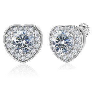 Catzon Moissanite Stud Earrings 0.5CT D Color 925 Sterling Silver Heart Earring Lab Created Diamond Screw Back Jewelry For Women-048