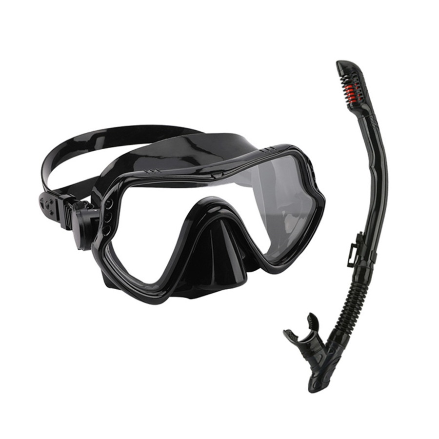 Catzon MS1110 Snorkel Set Anti-Fog Tempered Glass Watertight Lens Diving Mask For Snorkeling Swimming And Scuba Diving-Black