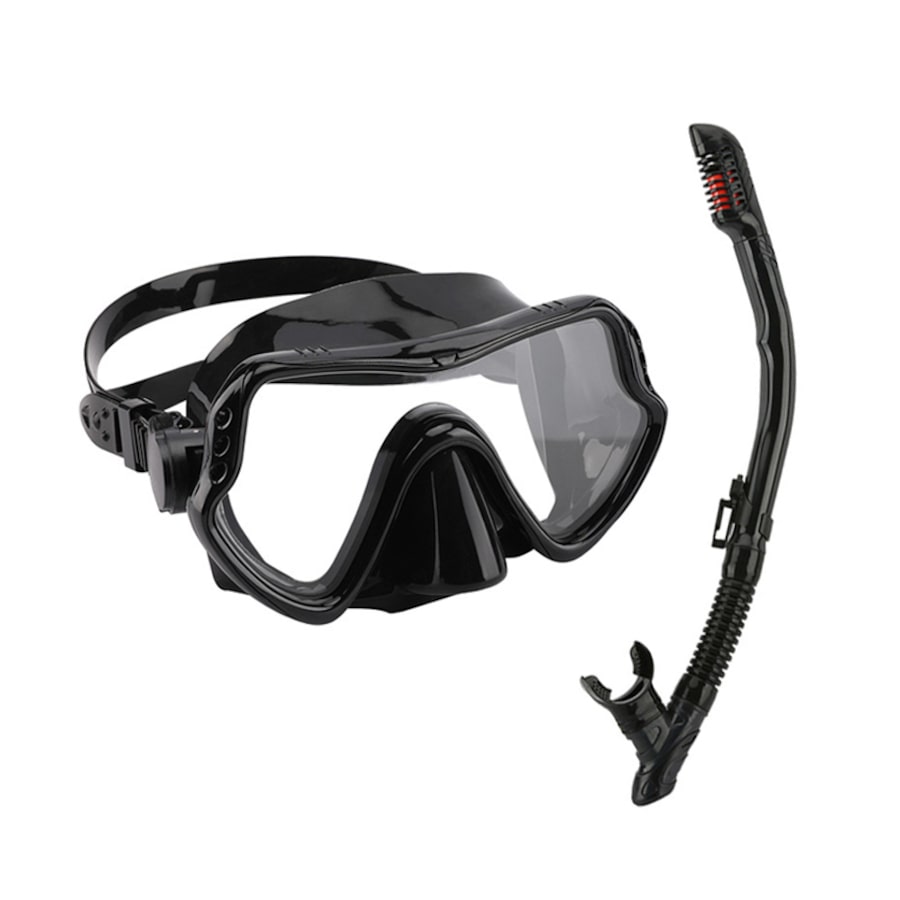 Catzon MS1110 Snorkel Set Anti-Fog Tempered Glass Watertight Lens Diving Mask For Snorkeling Swimming And Scuba Diving-Black