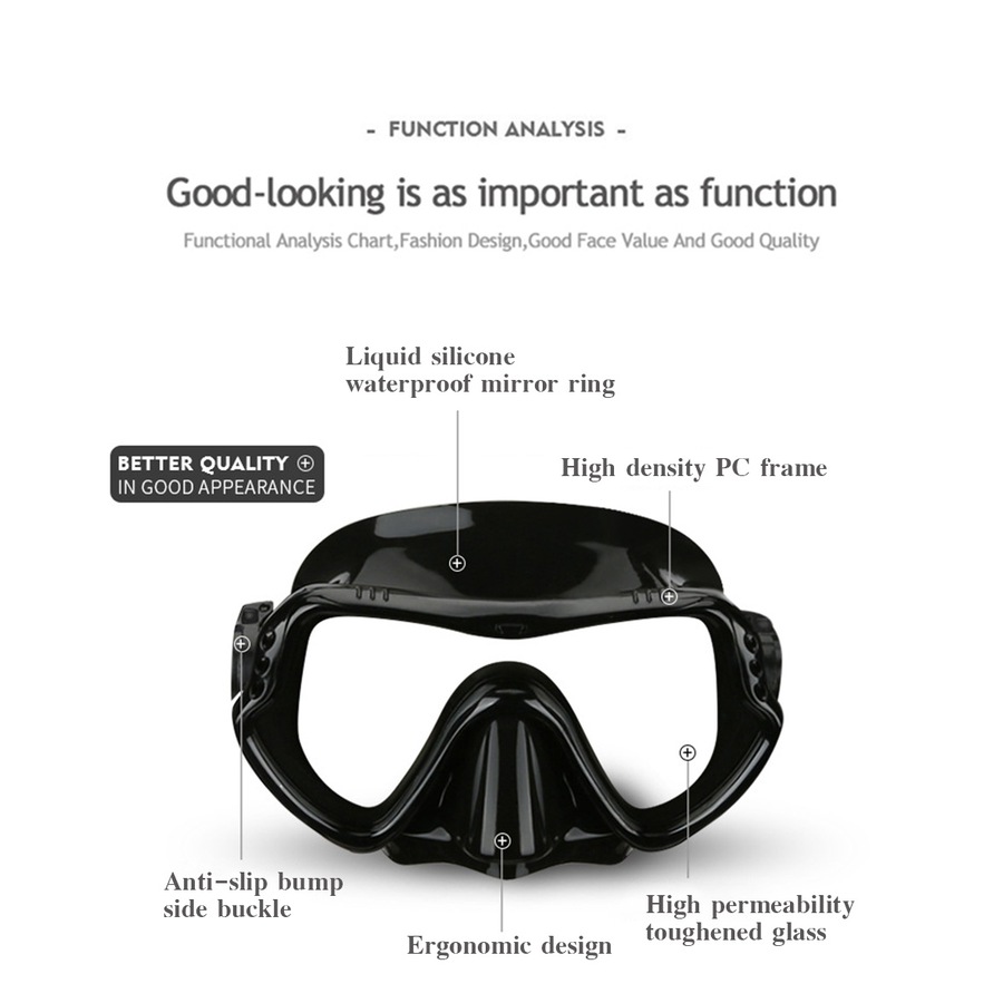 Catzon MS1110 Snorkel Set Anti-Fog Tempered Glass Watertight Lens Diving Mask For Snorkeling Swimming And Scuba Diving-Black