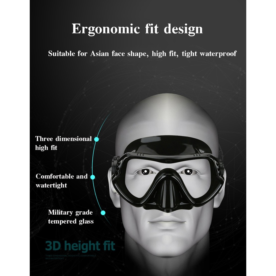 Catzon MS1110 Snorkel Set Anti-Fog Tempered Glass Watertight Lens Diving Mask For Snorkeling Swimming And Scuba Diving-Black