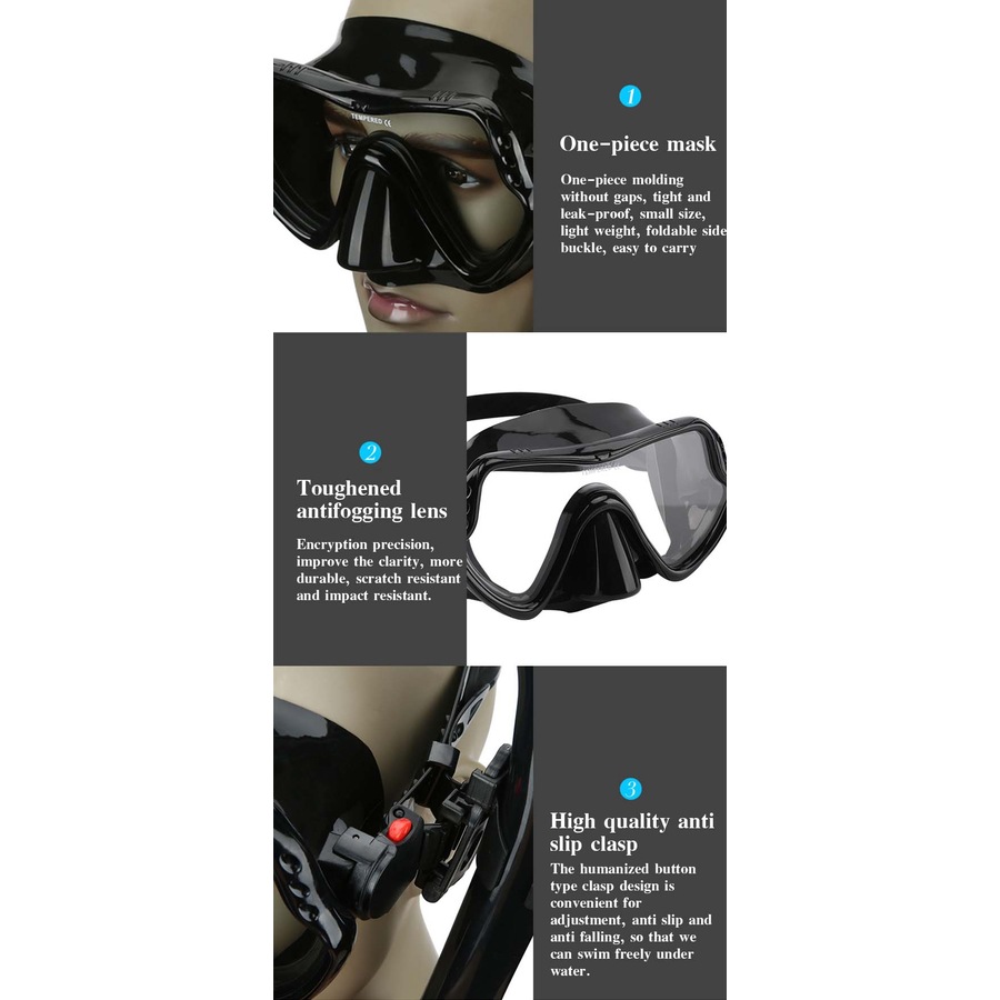 Catzon MS1110 Snorkel Set Anti-Fog Tempered Glass Watertight Lens Diving Mask For Snorkeling Swimming And Scuba Diving-Black