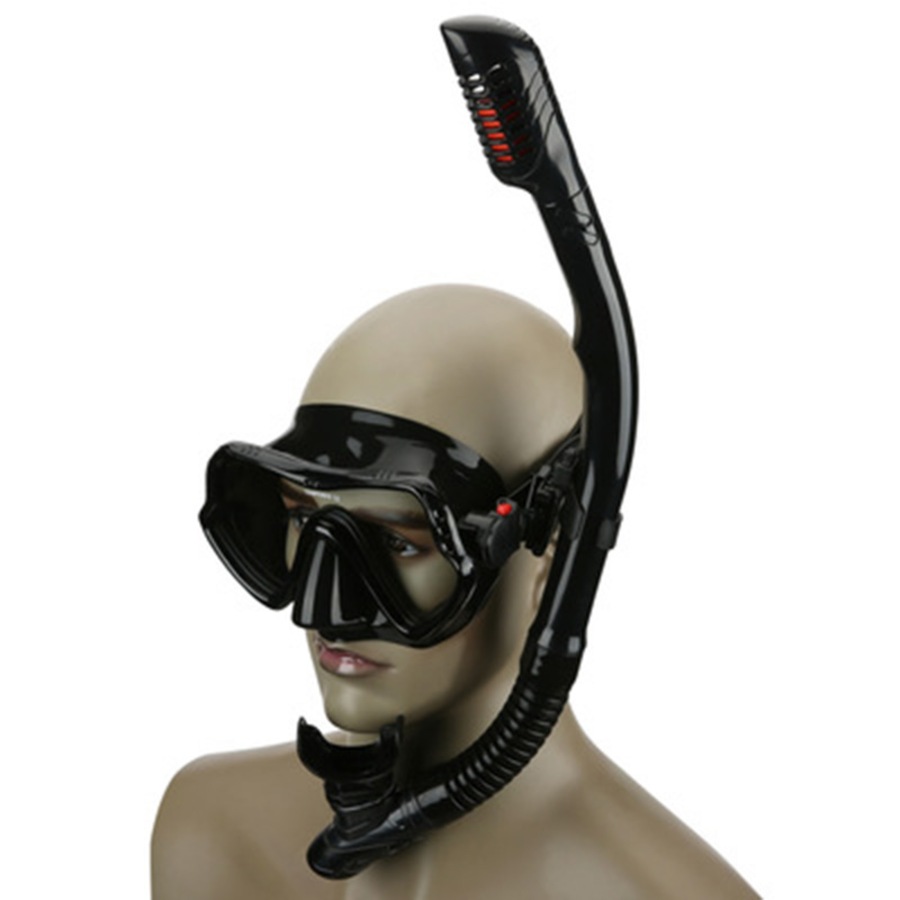 Catzon MS1110 Snorkel Set Anti-Fog Tempered Glass Watertight Lens Diving Mask For Snorkeling Swimming And Scuba Diving-Black