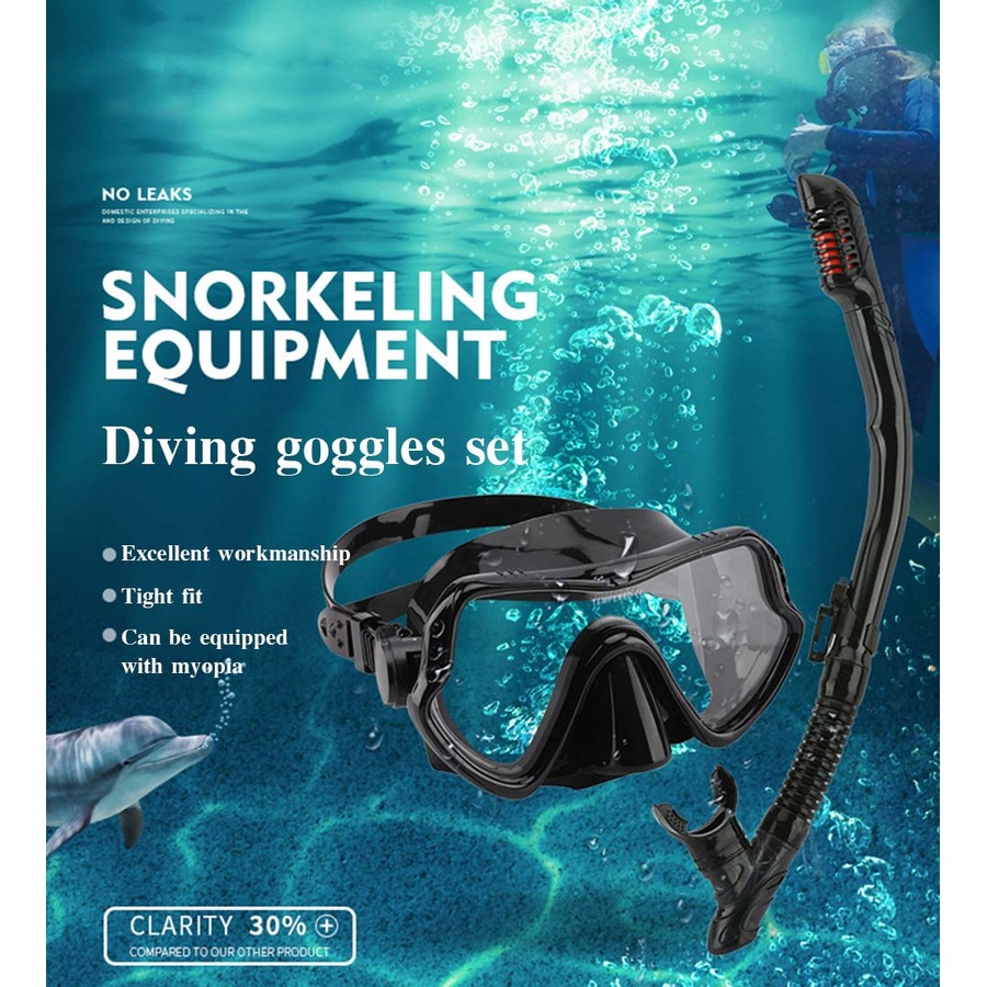 Catzon MS1110 Snorkel Set Anti-Fog Tempered Glass Watertight Lens Diving Mask For Snorkeling Swimming And Scuba Diving-Black