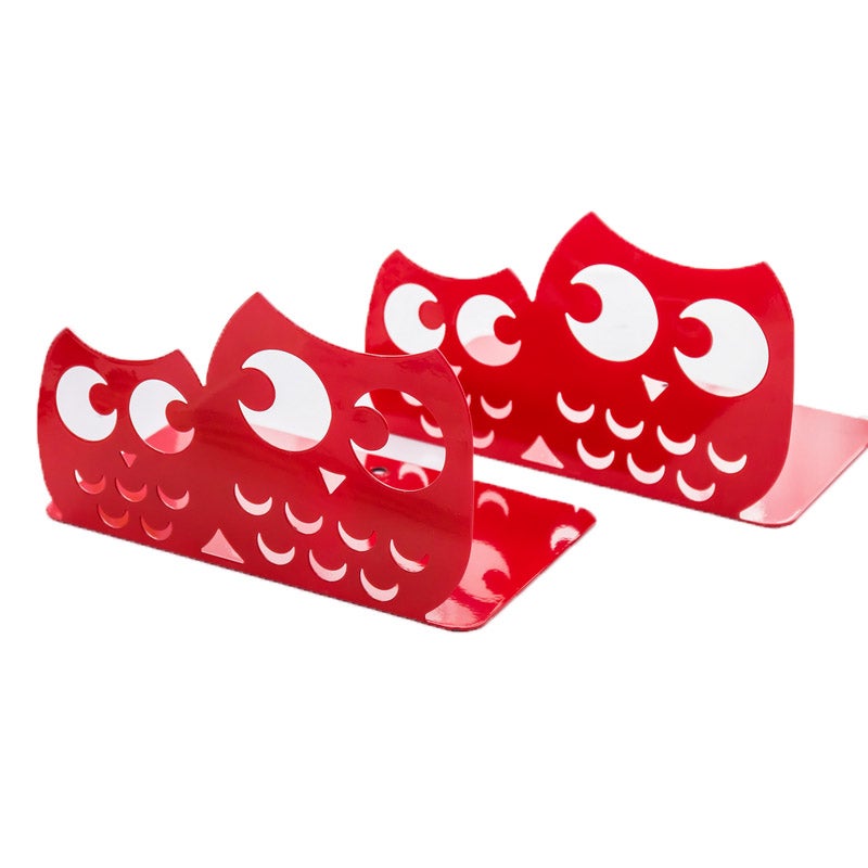 Catzon Owls Nonskid Bookends Art Desktop Organisation 1 Pair-Red