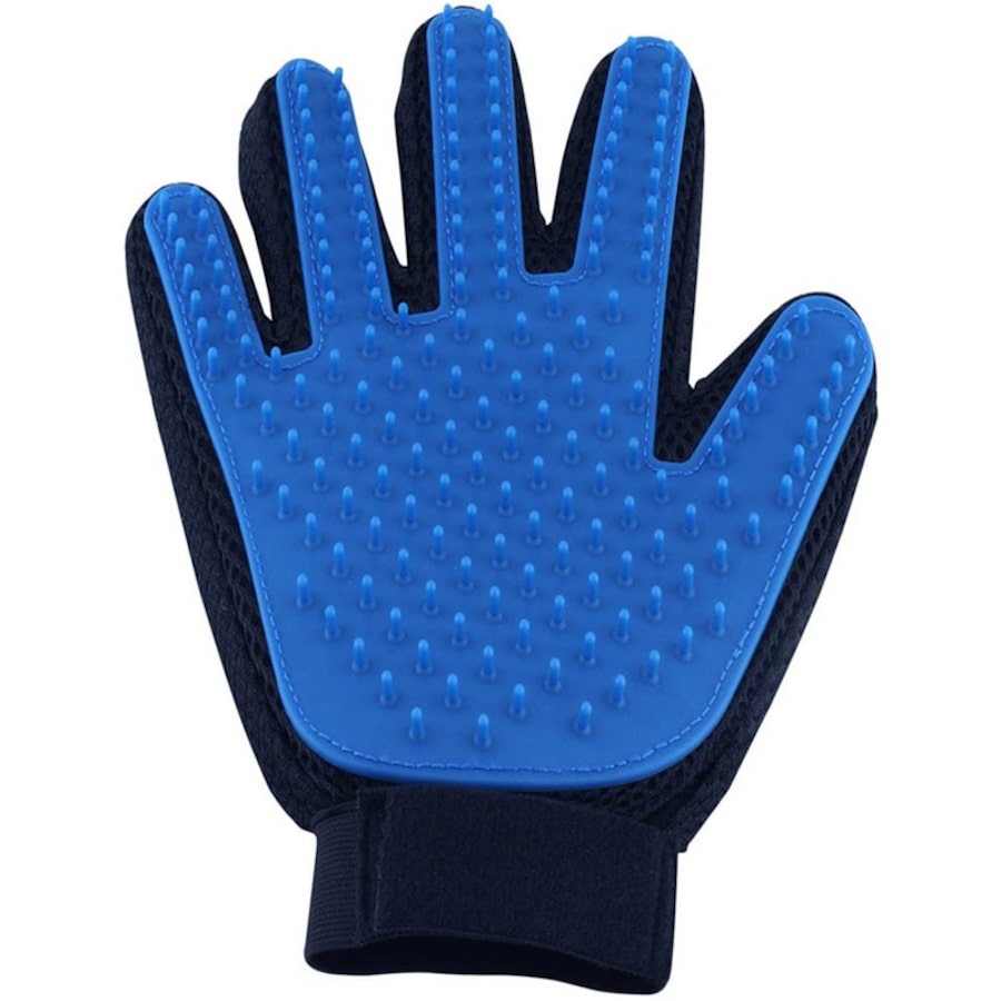 Catzon Pet Hair Remover Glove Gentle Massage Mitt with Enhanced Five Finger Design Blue-Right Hand