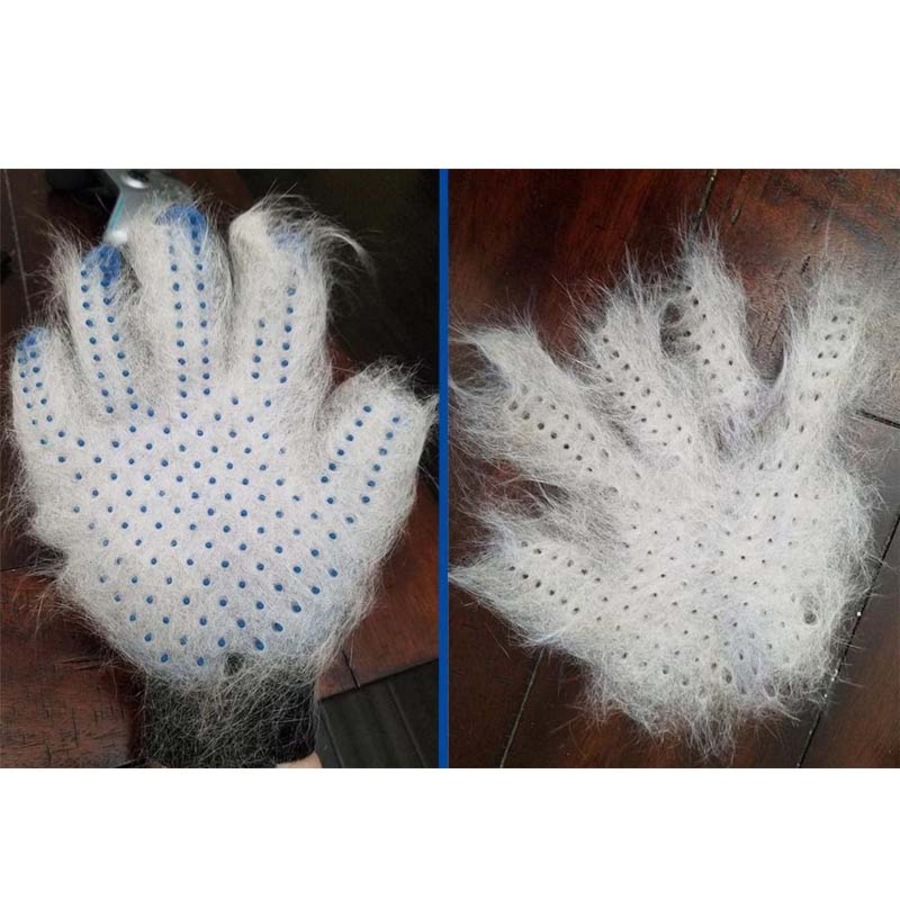 Catzon Pet Hair Remover Glove Gentle Massage Mitt with Enhanced Five Finger Design Blue-Right Hand