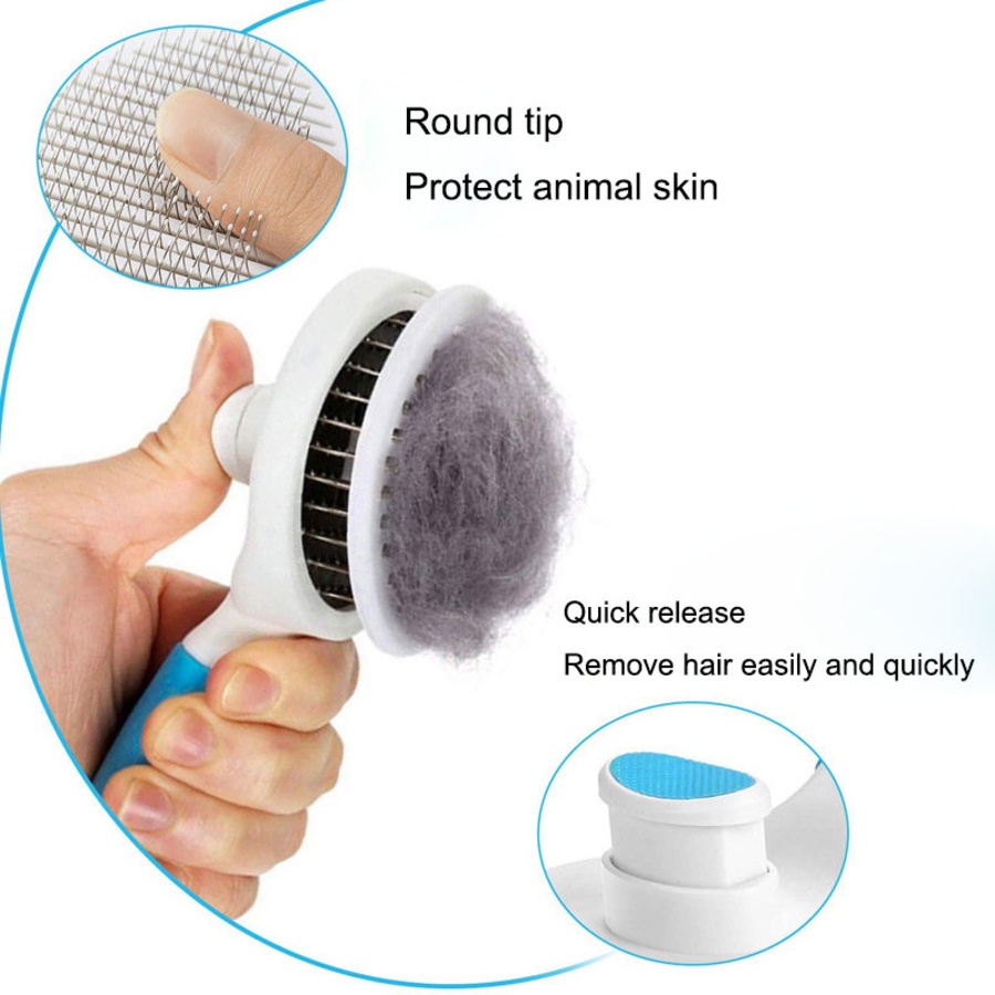 Catzon Pet Self-Cleaning Slicker Brushes for Shedding Grooming Removes Loose Undercoat-Blue