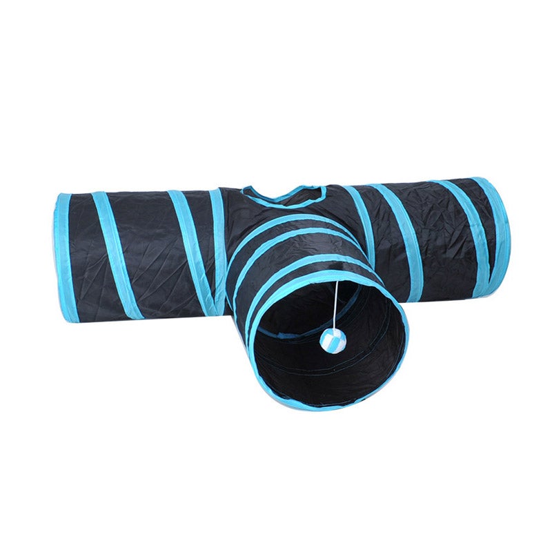 Catzon Pet Tunnel Tube Cat Toys 3 Way Extensible Collapsible for Indoor Cats Interactive Toy-Blue