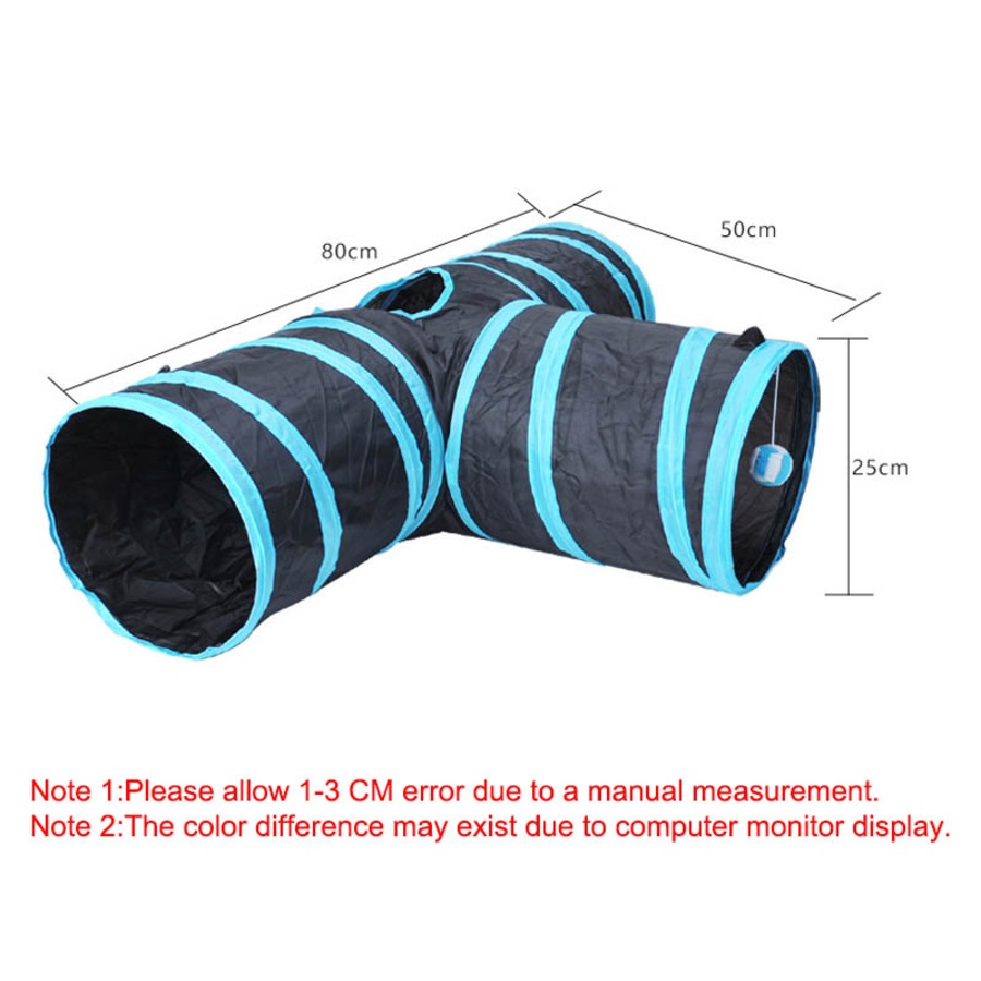 Catzon Pet Tunnel Tube Cat Toys 3 Way Extensible Collapsible for Indoor Cats Interactive Toy-Blue