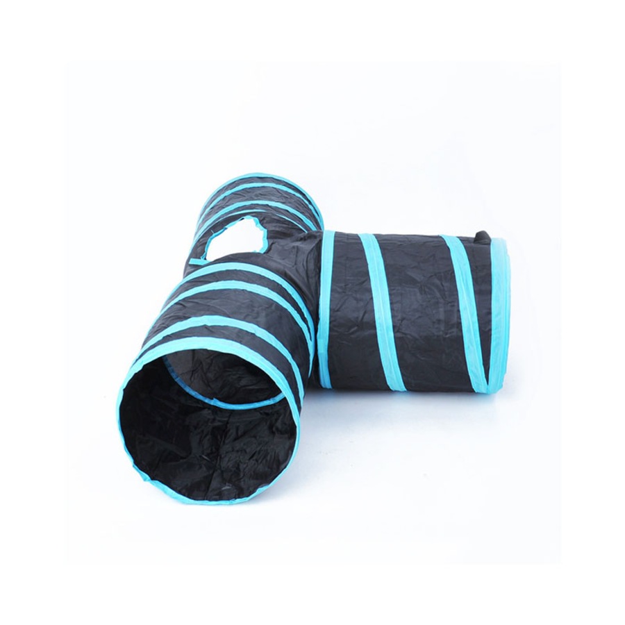 Catzon Pet Tunnel Tube Cat Toys 3 Way Extensible Collapsible for Indoor Cats Interactive Toy-Blue