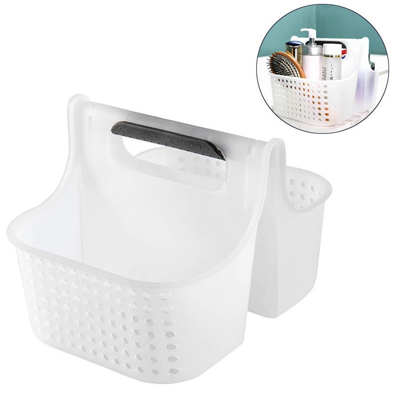 Catzon Portable Shower Caddy Basket Plastic Organizer 2 Compartments Thick Handle for Multi-use Storage for Bath and Beauty Accessories