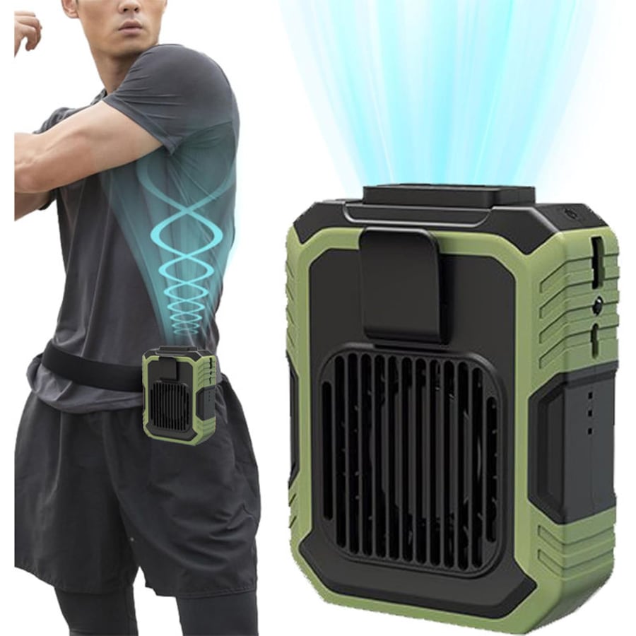 Catzon Portable Waist Fan Belt Cool Clip Fans with 4000mAh Battery Power Supply 3 Speed Settings LED Lights-Green