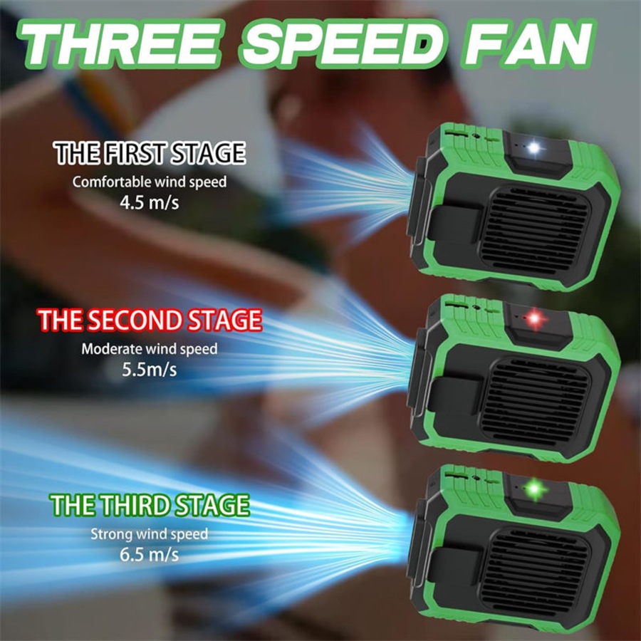 Catzon Portable Waist Fan Belt Cool Clip Fans with 4000mAh Battery Power Supply 3 Speed Settings LED Lights-Green