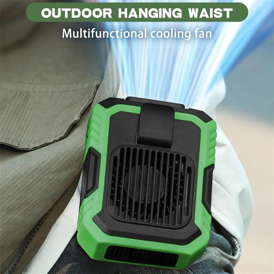 Catzon Portable Waist Fan Belt Cool Clip Fans with 4000mAh Battery Power Supply 3 Speed Settings LED Lights-Green