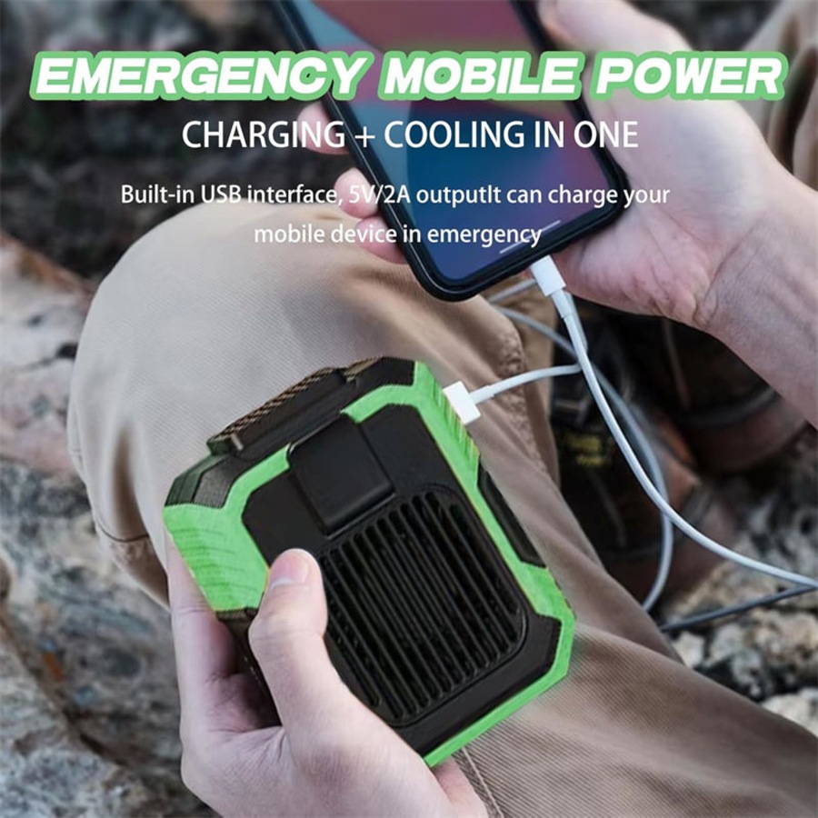 Catzon Portable Waist Fan Belt Cool Clip Fans with 4000mAh Battery Power Supply 3 Speed Settings LED Lights-Green