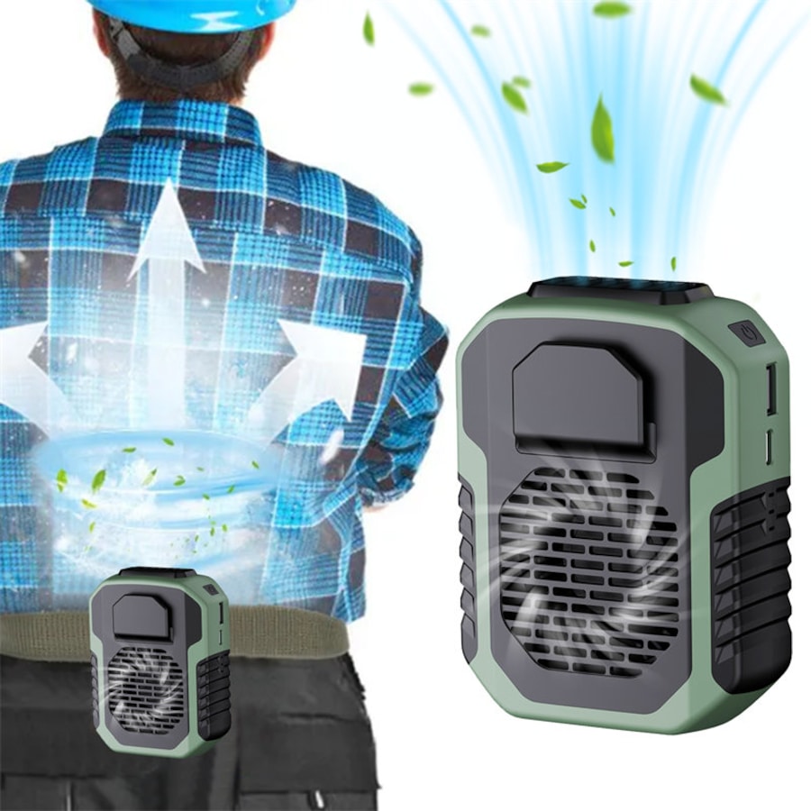 Catzon Portable Waist Fan Outdoor Clip Fan with 6000mAh Battery 3 Speeds Wearable Belt Fan for Outdoors-Green