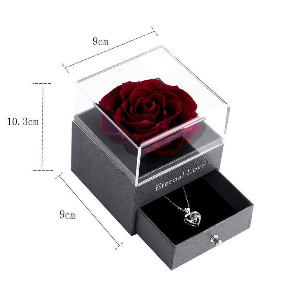 Catzon Preserved Flower Rose Gift Box for Valentines Day Anniversary Wedding-Wine Red