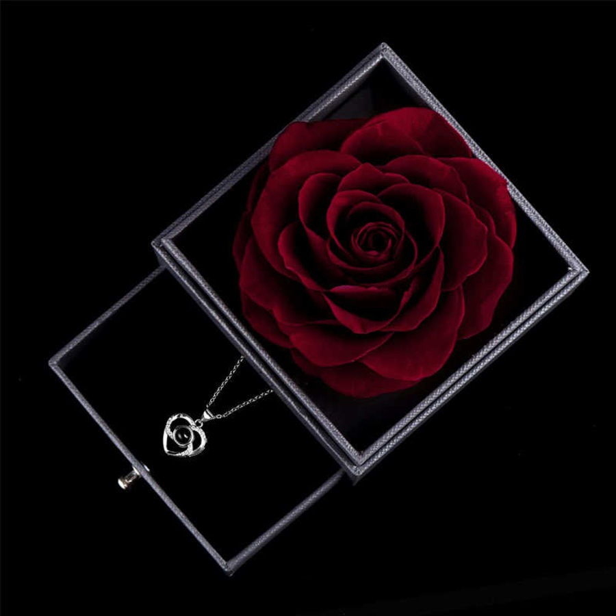 Catzon Preserved Flower Rose Gift Box for Valentines Day Anniversary Wedding-Wine Red