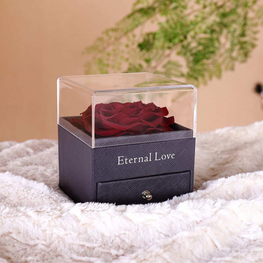 Catzon Preserved Flower Rose Gift Box for Valentines Day Anniversary Wedding-Wine Red