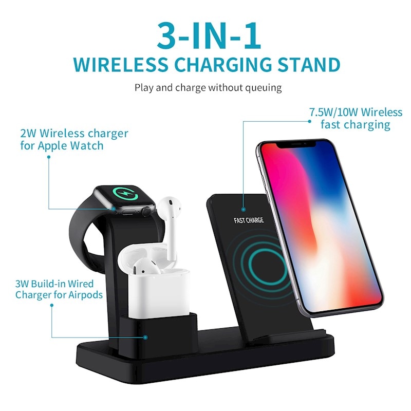 Catzon Q12 3 In 1 Wireless Charger Bracket Compatible With Iphone Apple Watch Docking Station Airpods Charging Dock Buy Wireless Phone Chargers