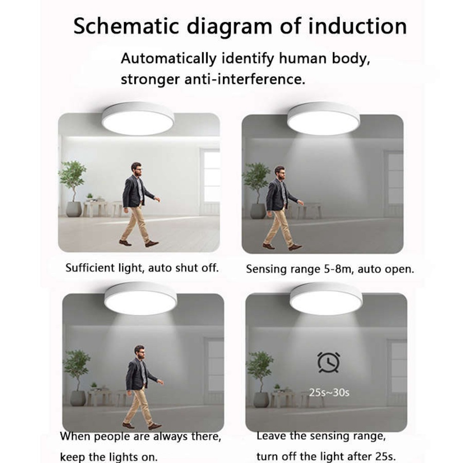 Catzon Radar Sensing LED Ceiling Light 18W Lighting Fixture with Remote-Black