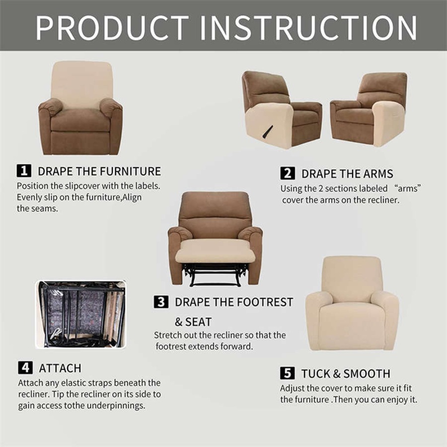 Catzon Recliner Stretch Sofa Slipcover Sofa Cover 4-Pieces Furniture Protector Couch Soft-Taupe