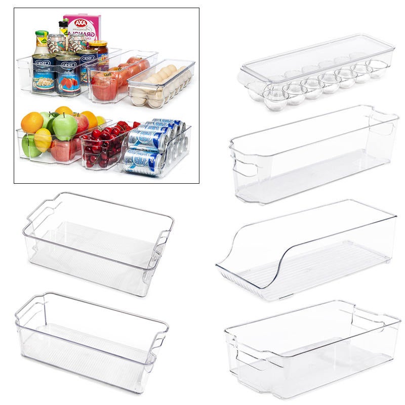 Catzon Refrigerator Clear Plastic Storage Bins 6 Pcs Food Organizer Bins with Handles for Fridge Freezer Kitchen