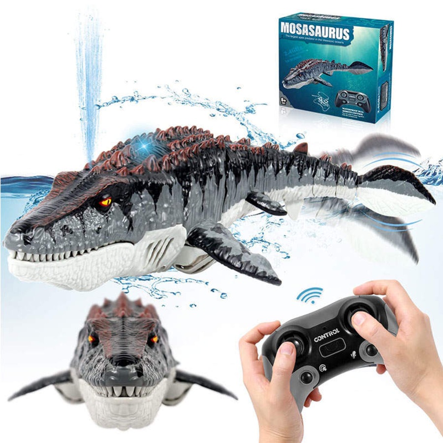Catzon Remote Control Mosasaurus Dinosaur Toys Upgrade Mosasaurus Water Toy Pool Toys Dino with Light and Spray Water for Kids